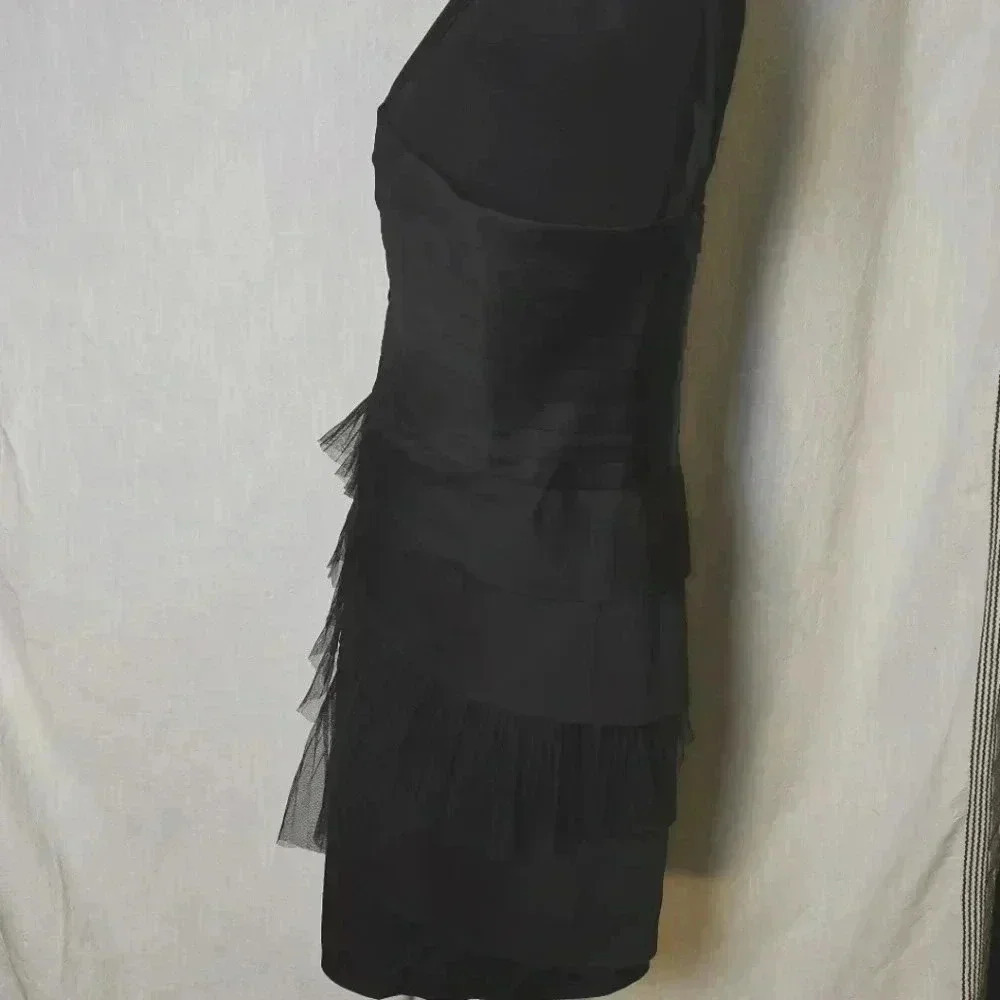 BCBG Maxazria Black Multilayered Satin Tulle Formal Mini Dress Sz 8 Evening Wear - Picture 5 of 13